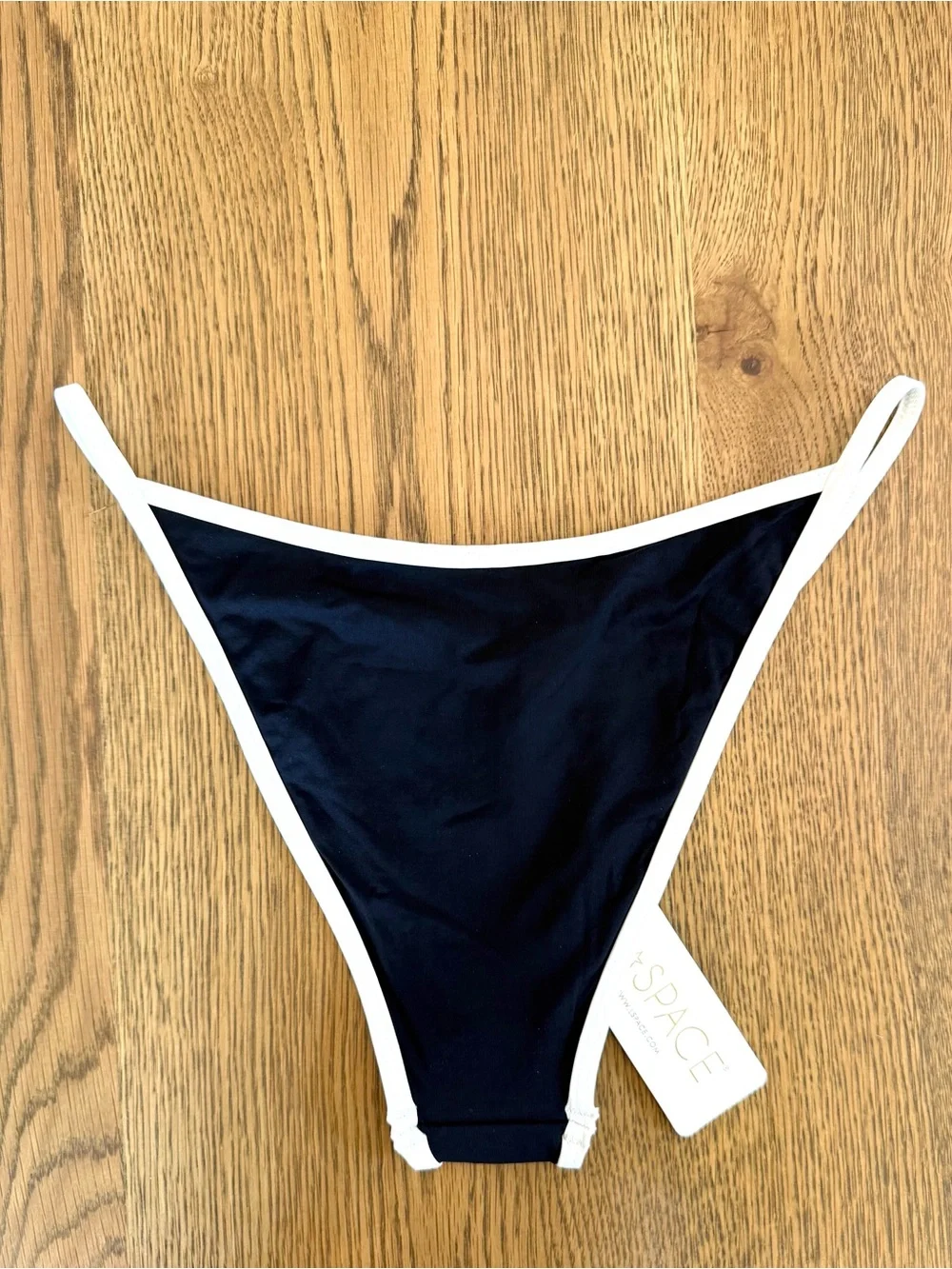 L*Space Tommy Bitsy Bikini Bottom Black White Trim Cheeky High Cut Swim NWT